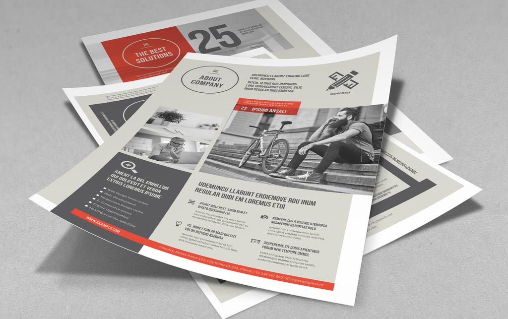 Grey White & Red InDesign Business Flyer Templates