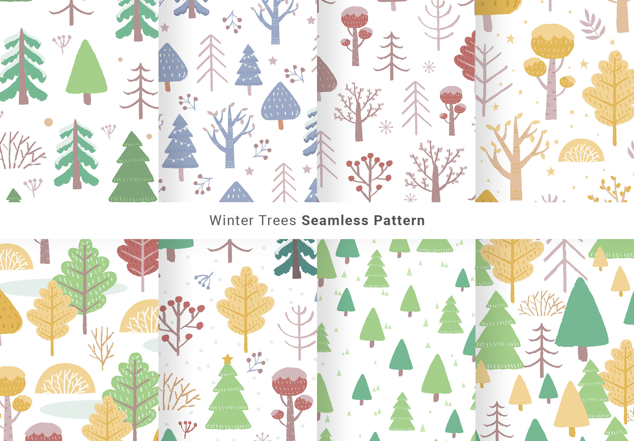 Winter Christmas Tree Patterns for Photoshop & Illustrator