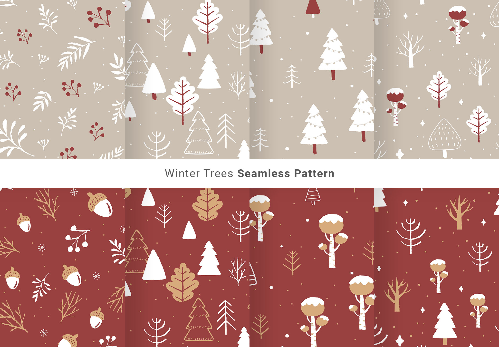 Winter Christmas Tree Patterns for Photoshop & Illustrator