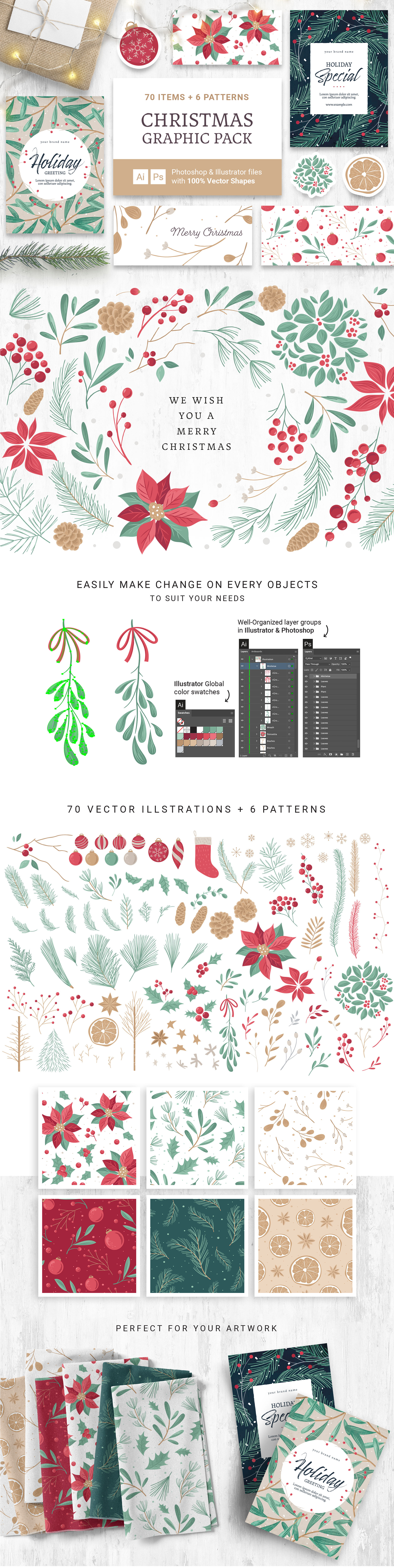 Festive Christmas Graphics Pack (for Photoshop & Illustrator)