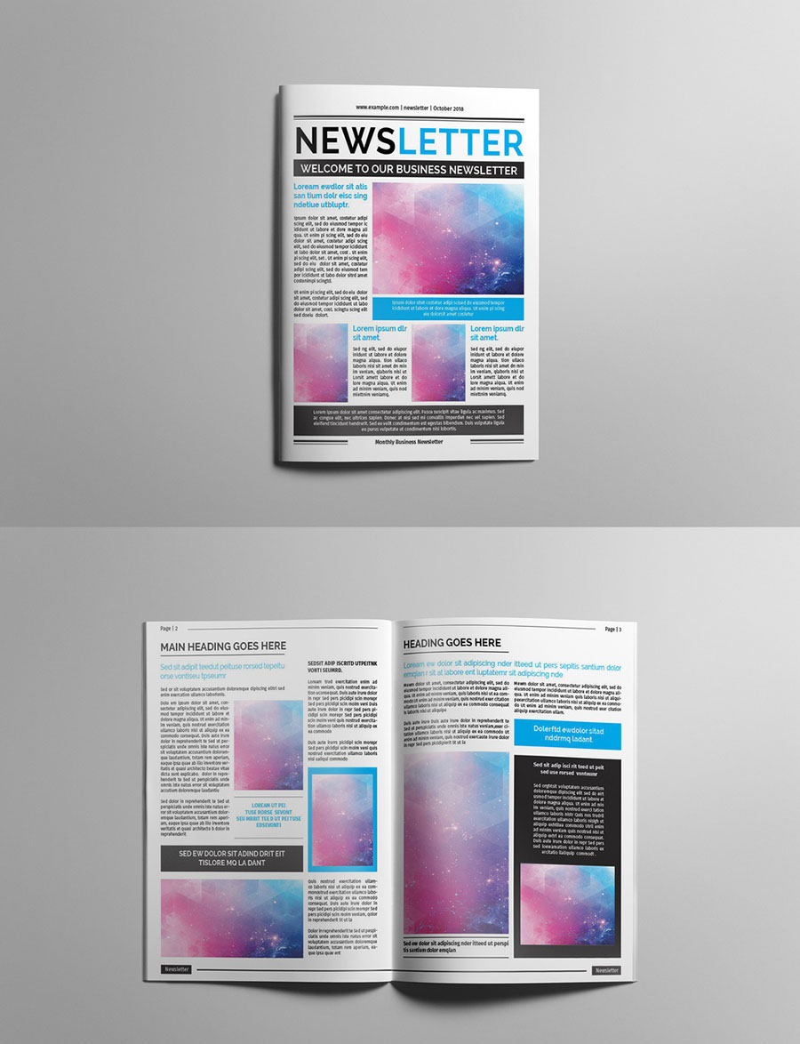 12 Page Newsletter Layout with Blue Accents