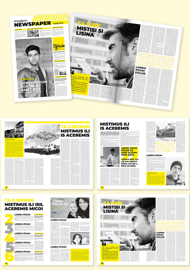 Minimal Newspaper Layout with Yellow Accents