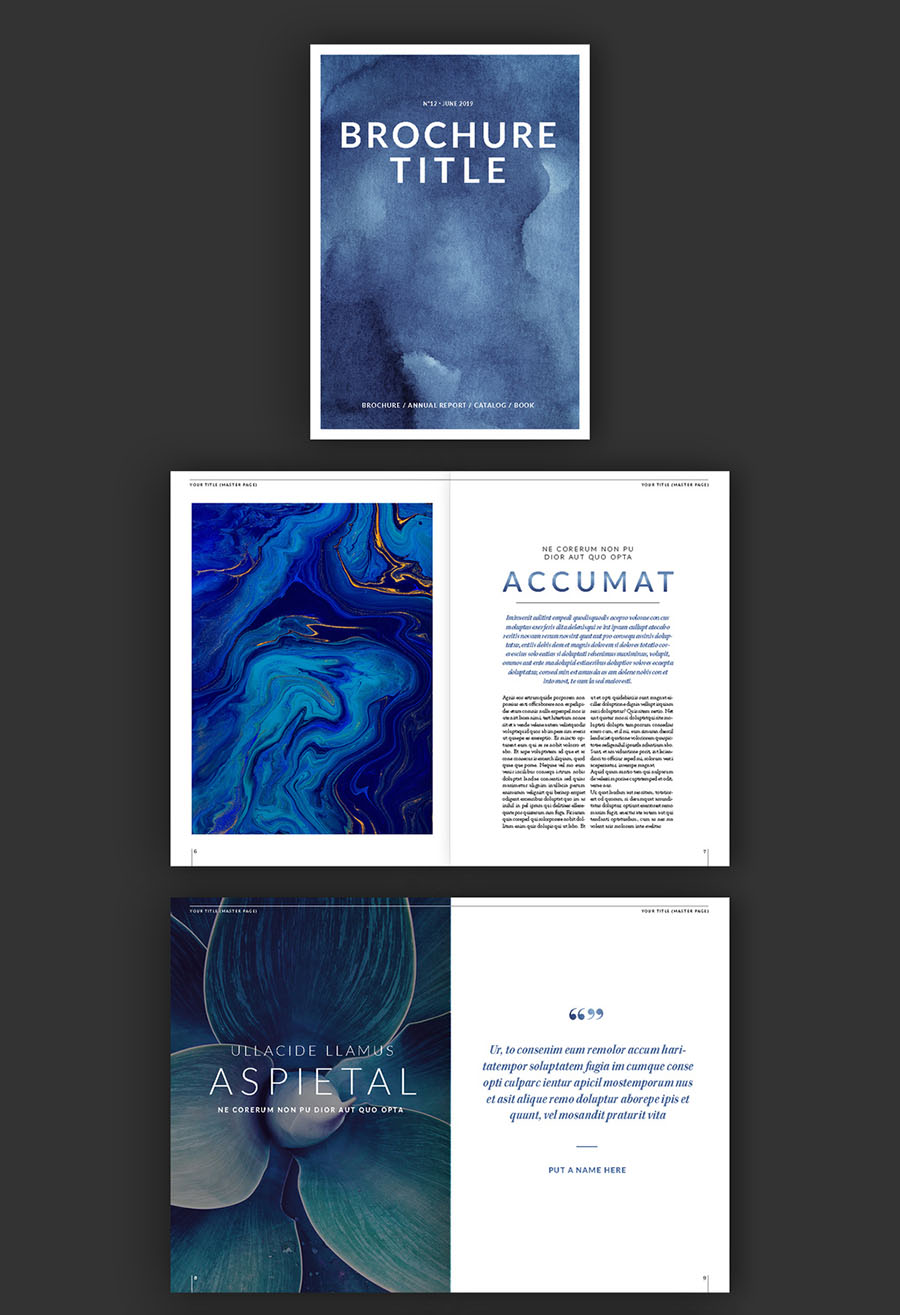 Brochure Layout with Blue Gradient Typographical Accents