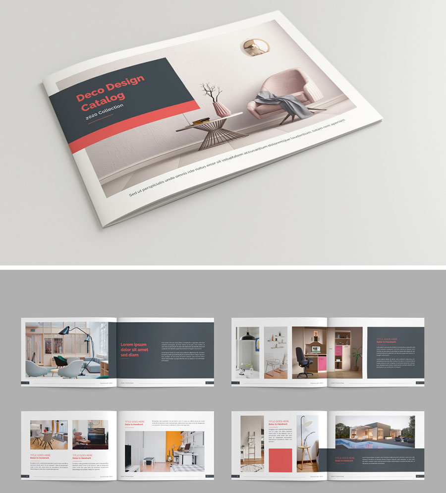 Product Catalog Layout with Red Accents