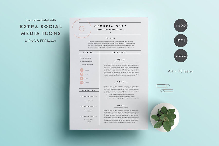 Resume Template 3 Page | CV Template | INDD + DOCX
