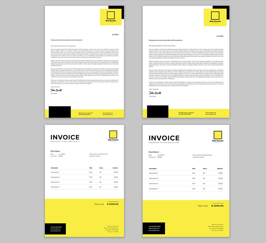 Business Stationery Set with Black and Yellow Accents