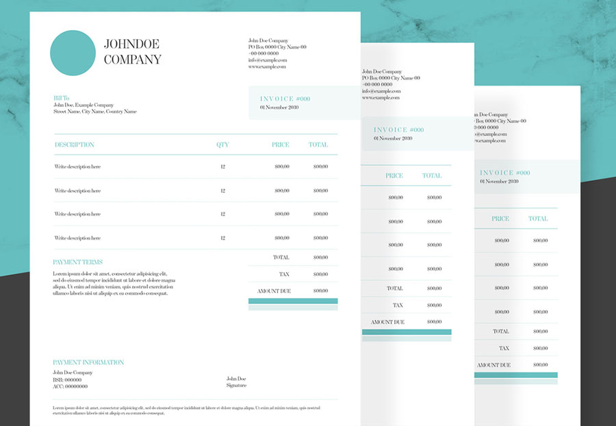 Invoice Layout with Teal Accents