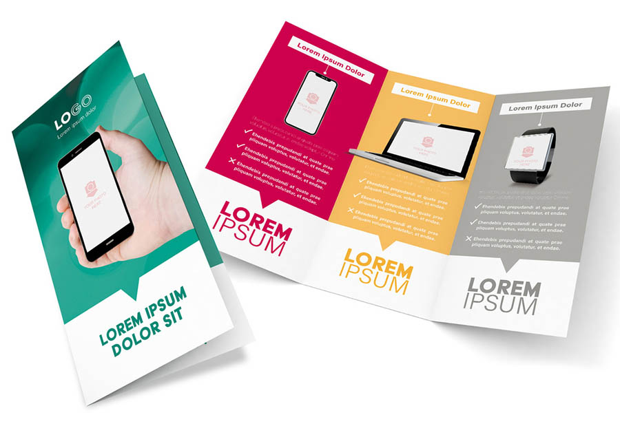 Trifold Brochure Layout with Digital Devices