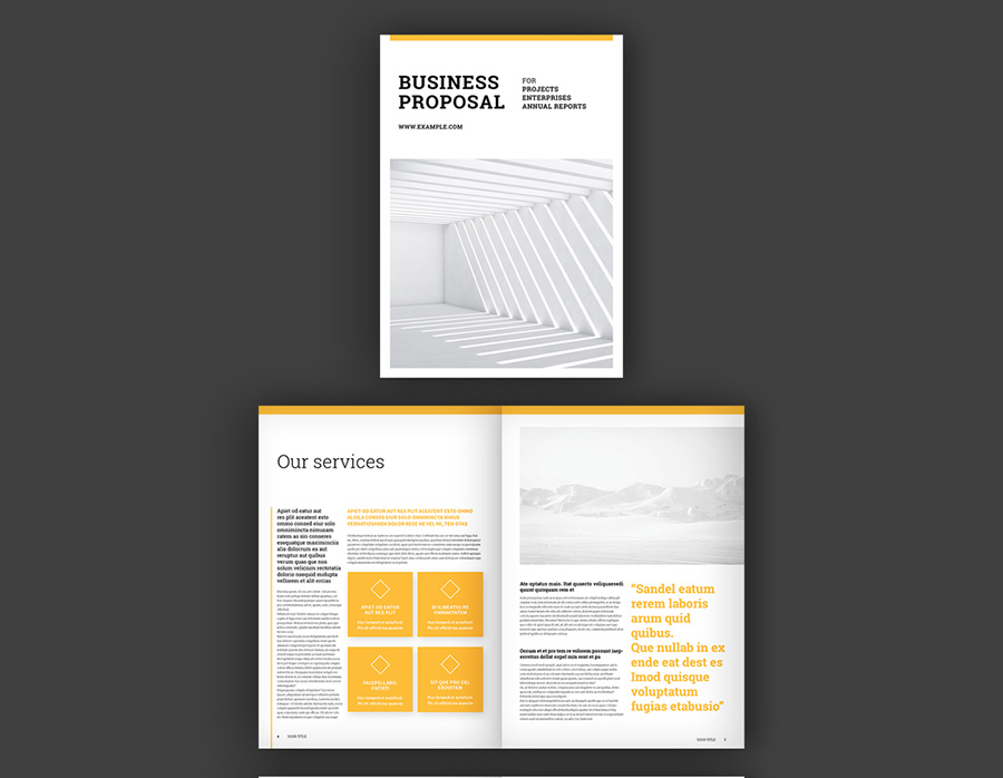 Business Proposal Layout with Yellow Accents