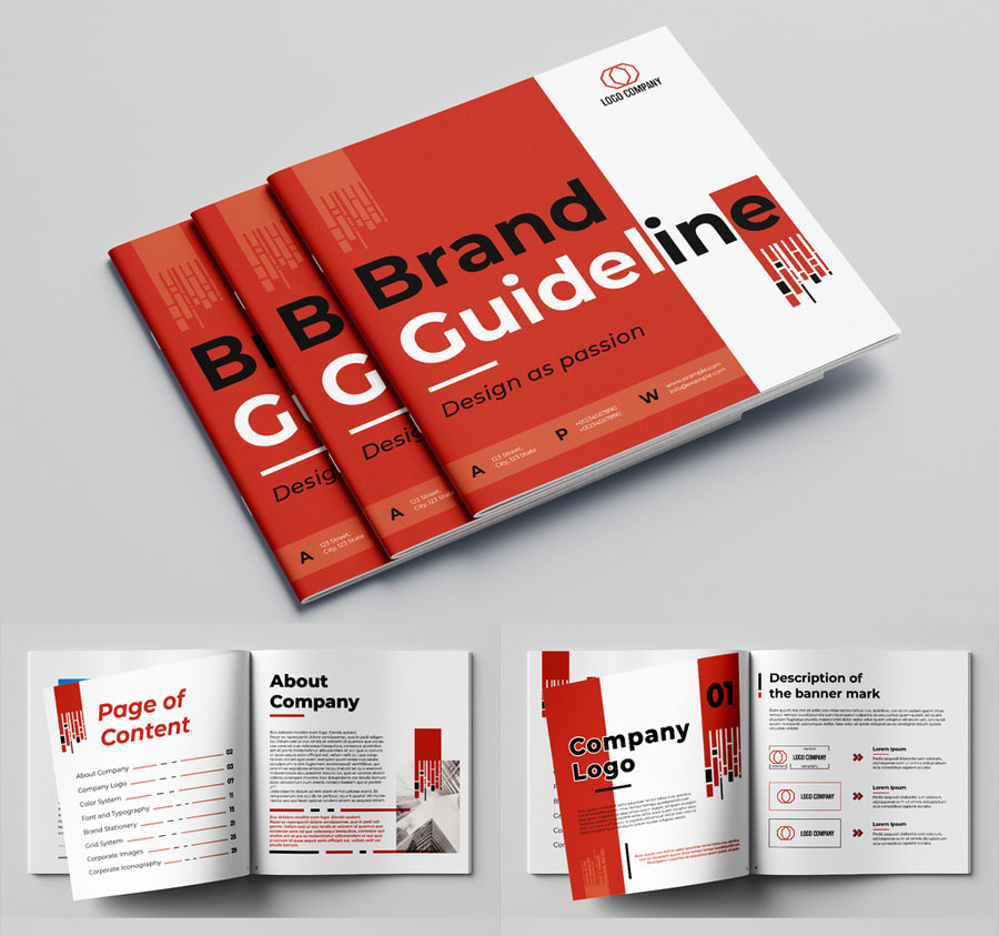 Brand Guideline Booklet Layout with Red Accents