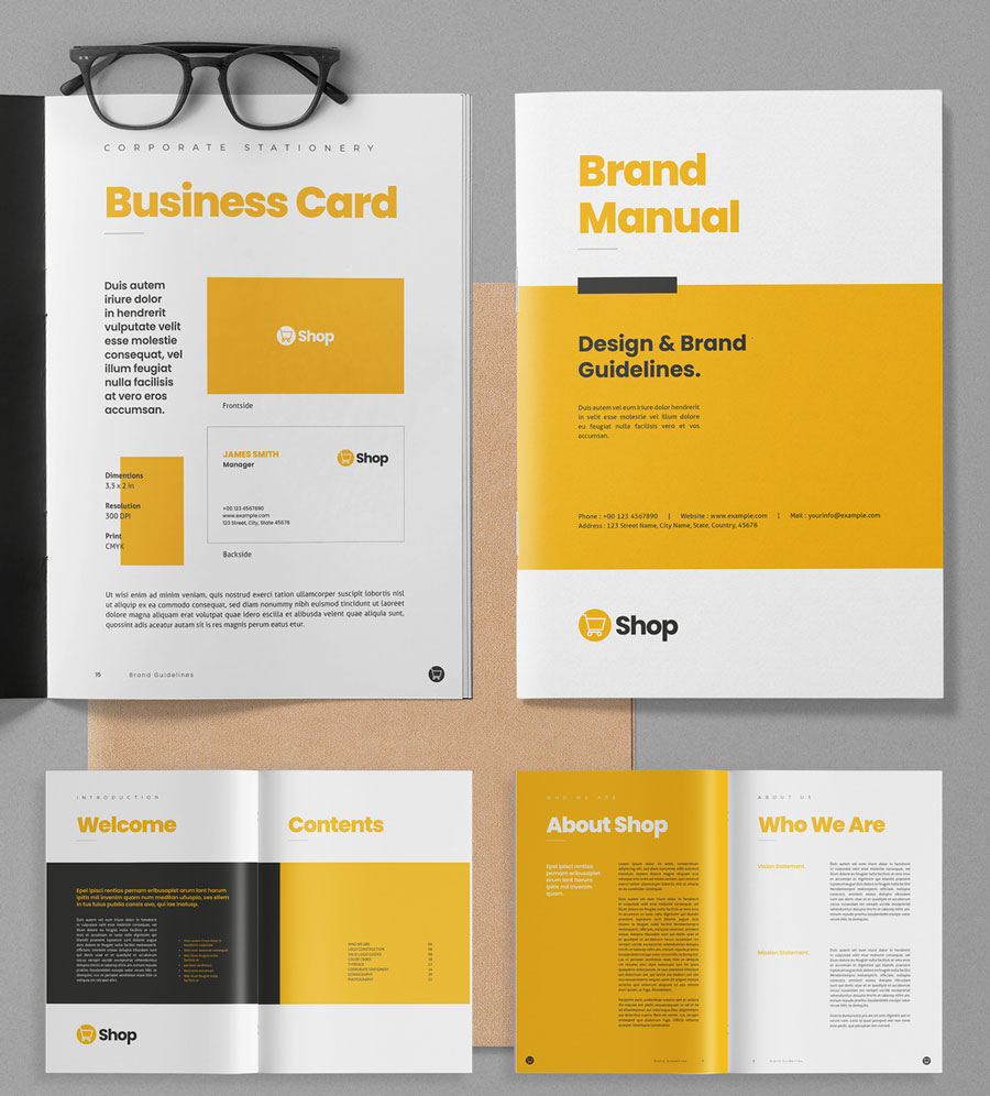 Brand Manual Layout with Yellow Accents