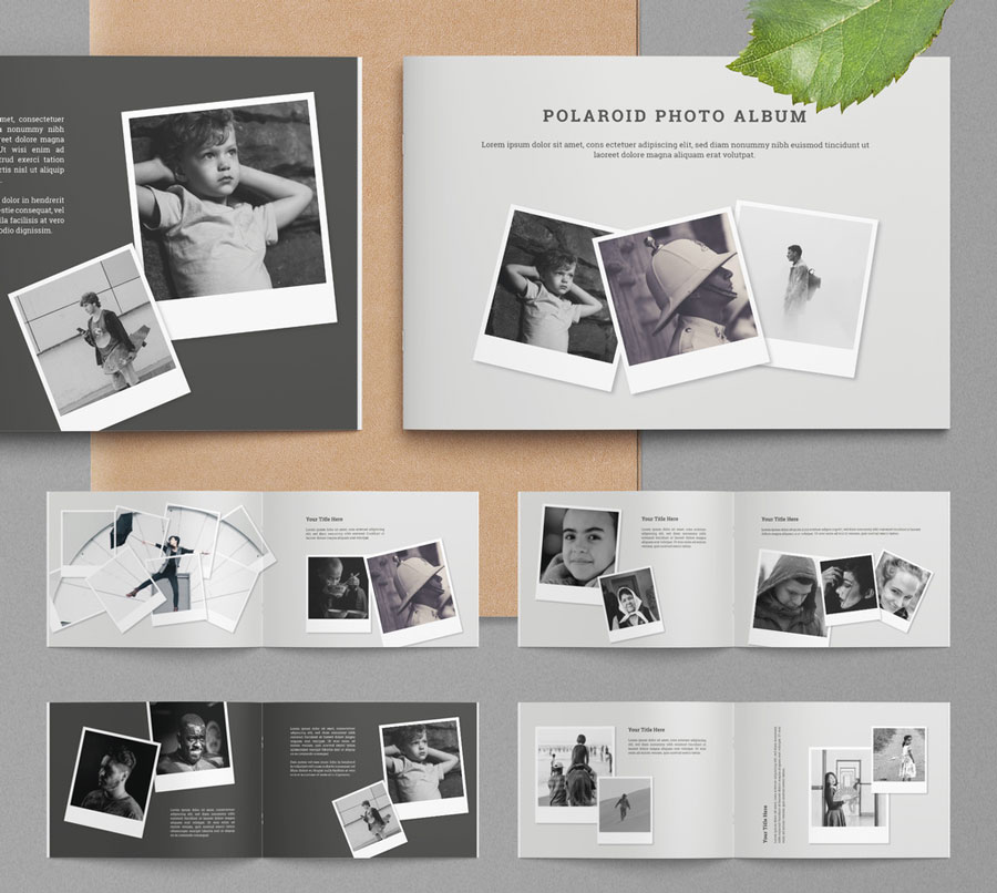 Instant Photo Album Layout with Black Accents