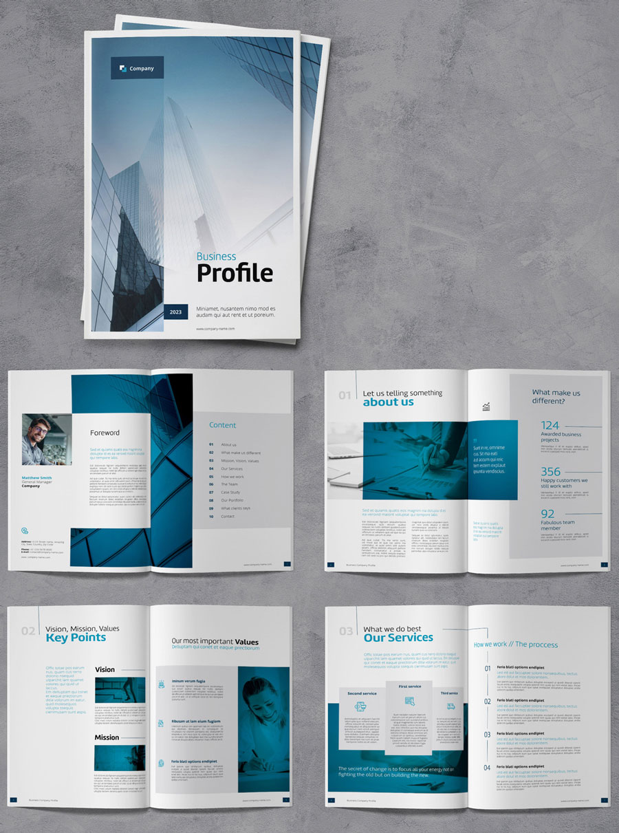 Business Brochure Company Profile with Blue Accents