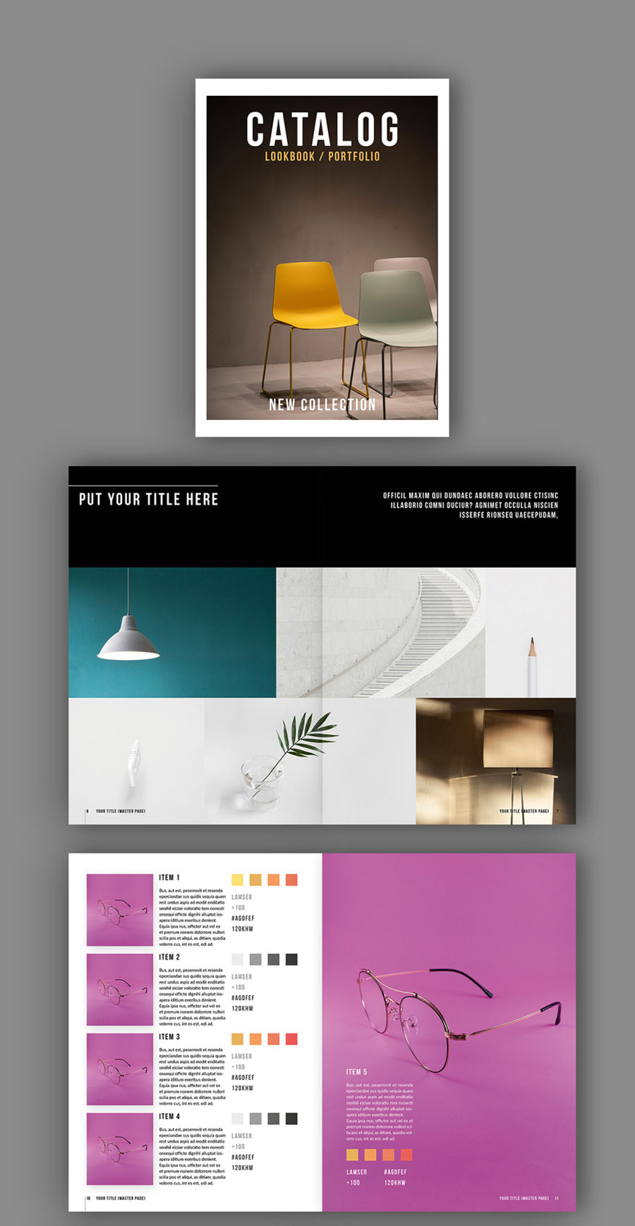 Catalog Layout with Black and White Accents