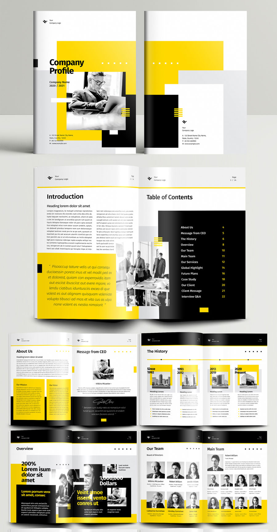 Company Profile Booklet Layout with Yellow Accents