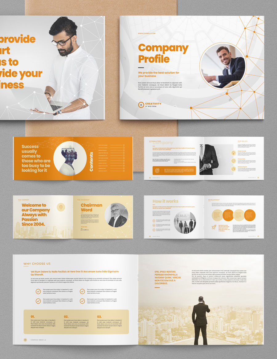 Company Profile Brochure Layout with Abstract Low Poly Line Elements