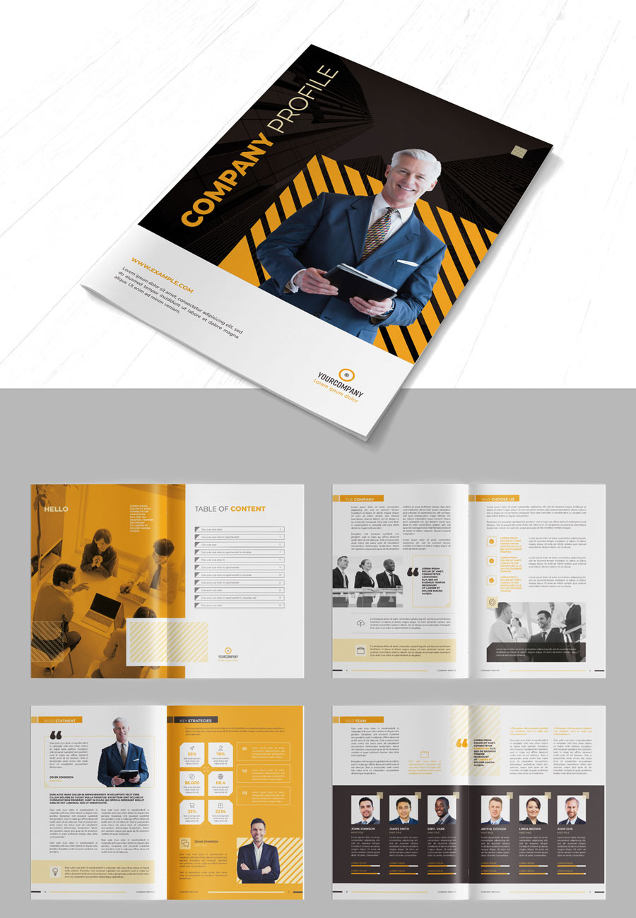 Company Profile Brochure Layout with Orange Accents