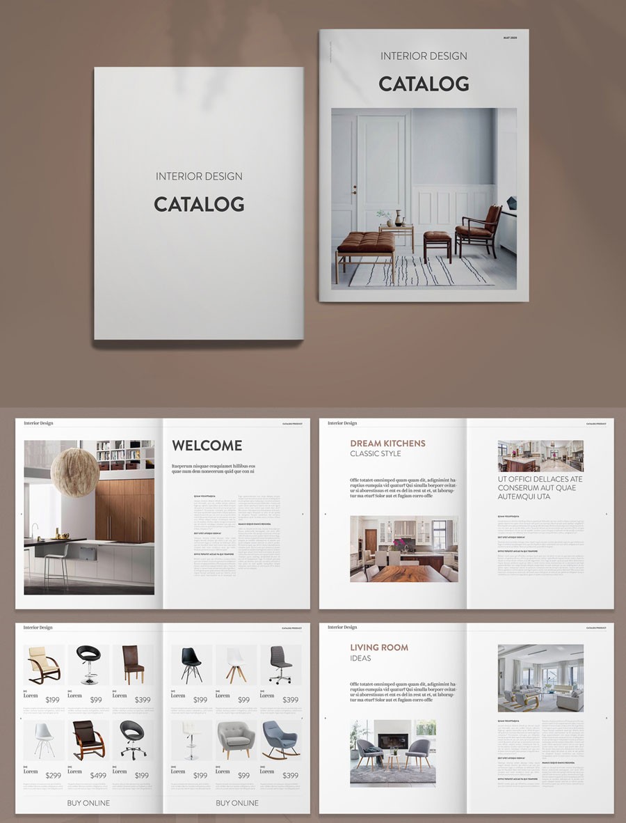 Interior Design Catalog Layout with Brown Accents