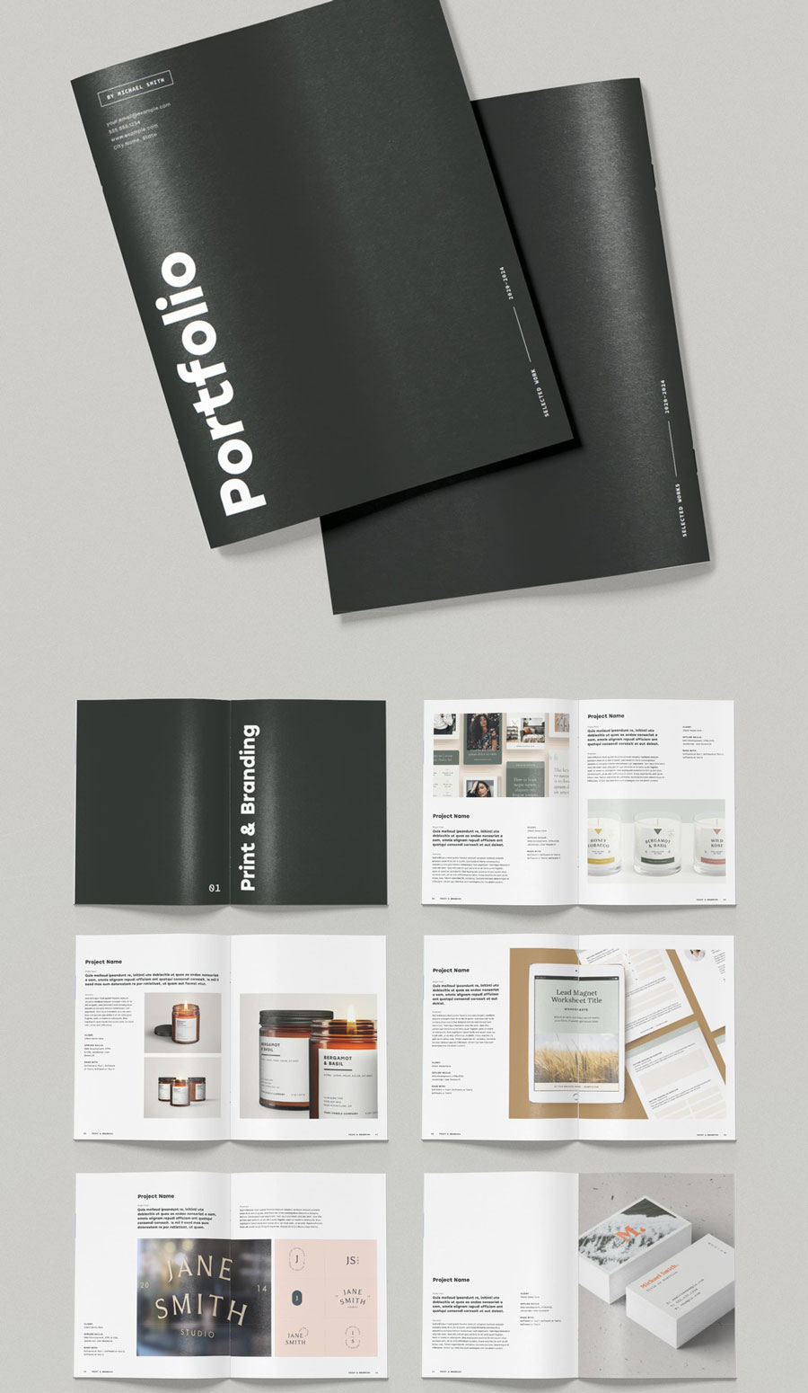 Minimalist Portfolio Brochure Layout with Bold TypographyMinimalist Portfolio Brochure Layout with Bold Typography