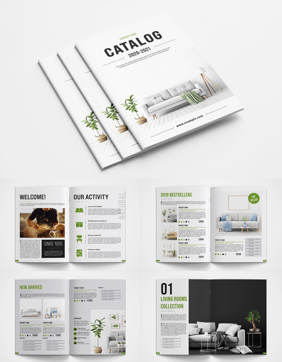 Product Catalog Layout with Green Accents