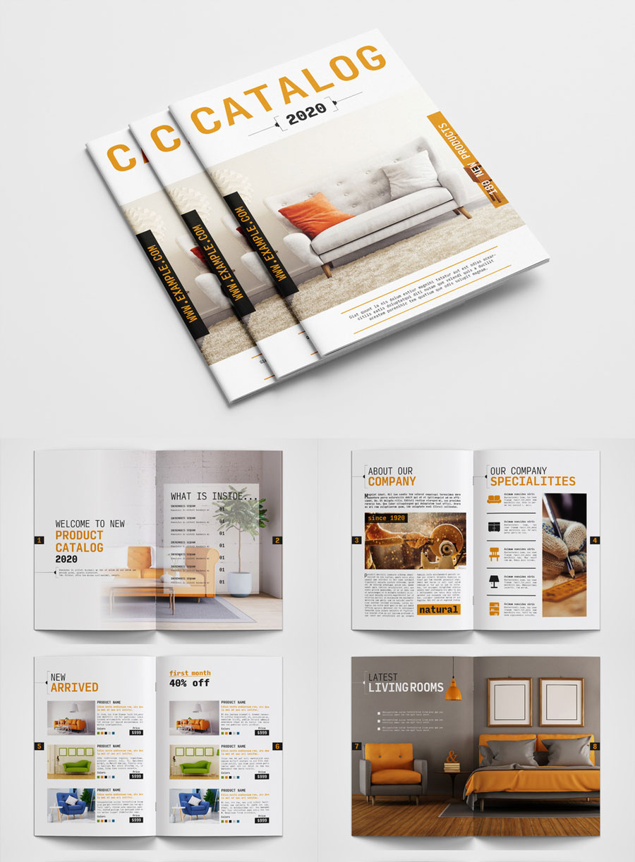 Product Catalog Layout with Orange Accents