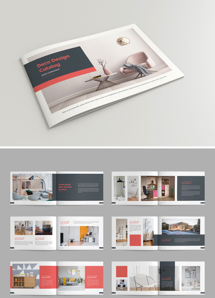 Product Catalog Layout with Red Accents