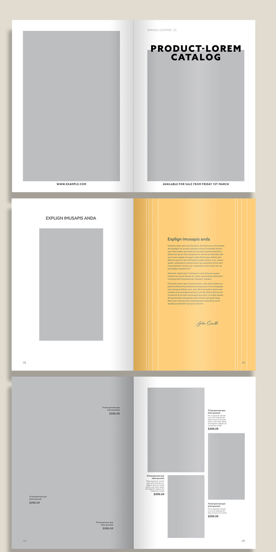 Product Catalog Layout with Yellow Accents