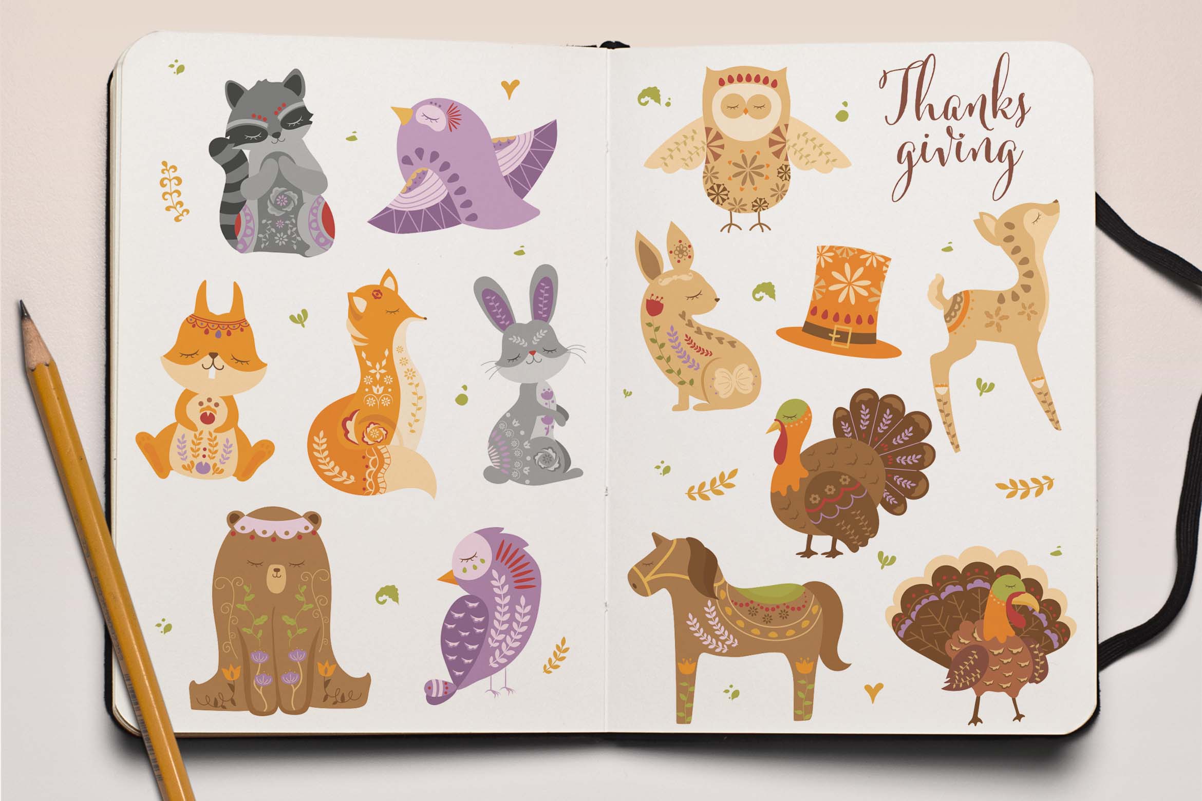 Thanksgiving Woodland Creature Animal Character Illustrations