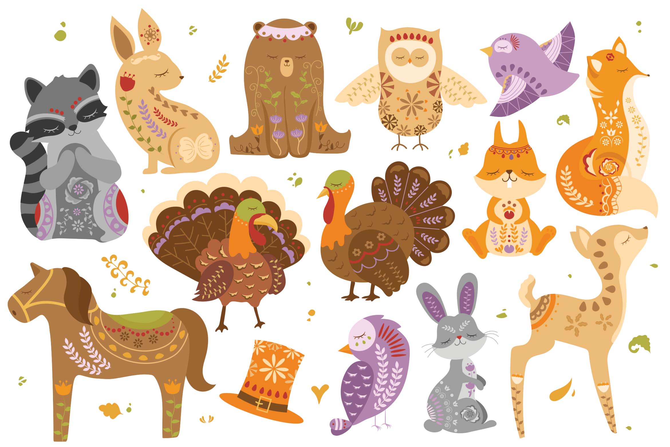 Thanksgiving Woodland Creature Animal Character Illustrations