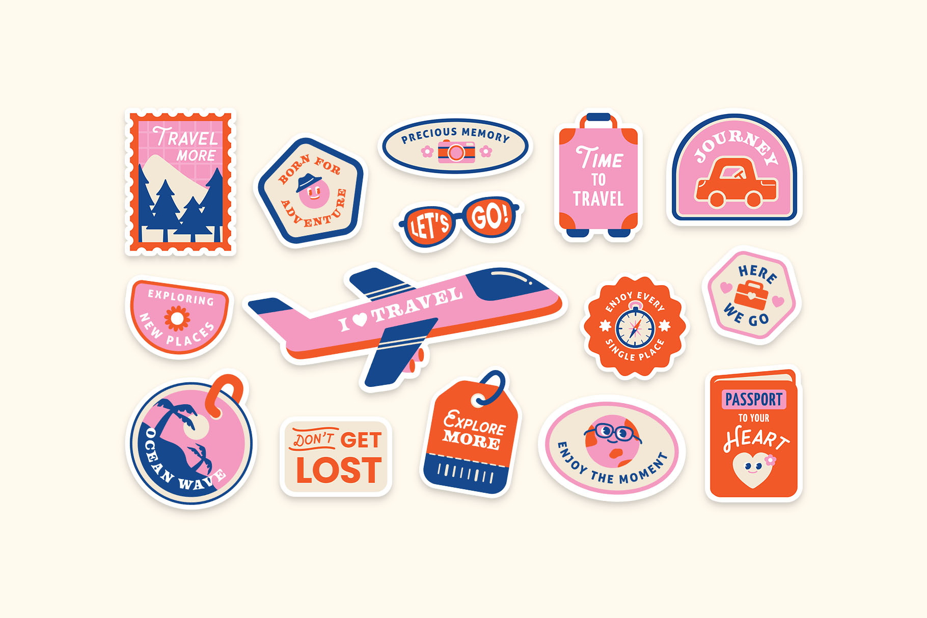 Travel Stickers Illustrations (PSD, AI, Vector Formats)