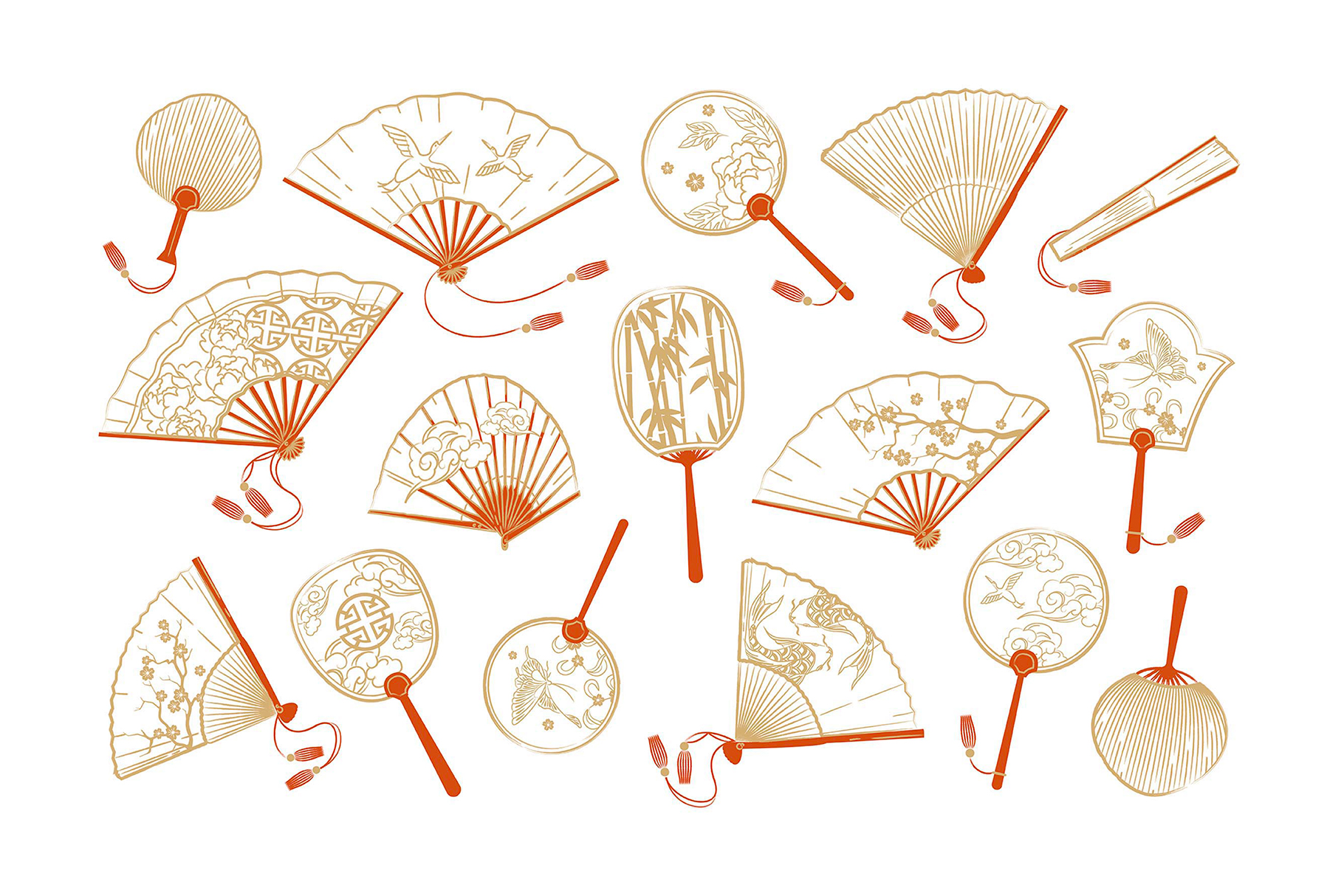 Chinese Fan illustration (PSD, AI, Vector Formats)