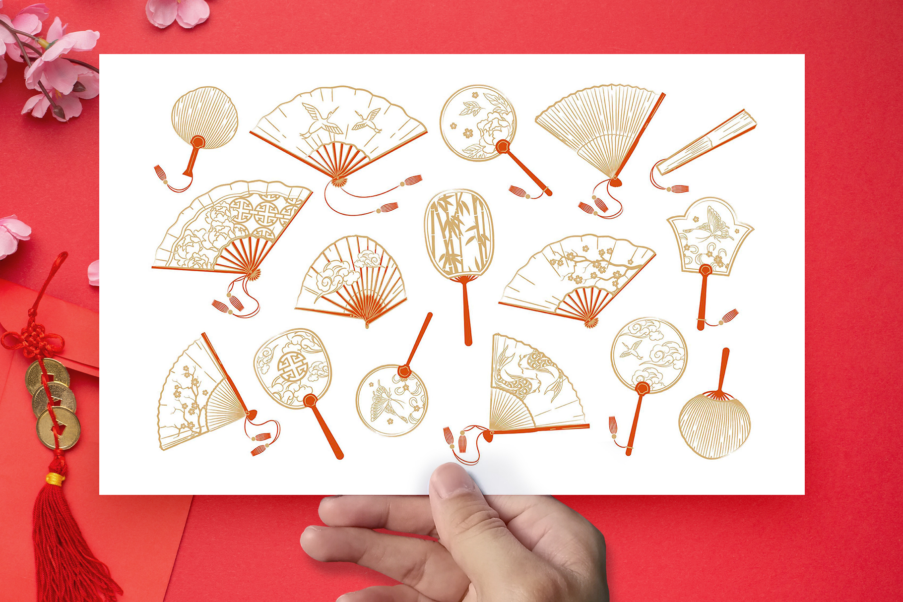 Chinese Fan illustration (PSD, AI, Vector Formats)