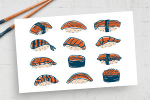 Japanese Sushi Illustrations (PSD, AI, Vector Formats)