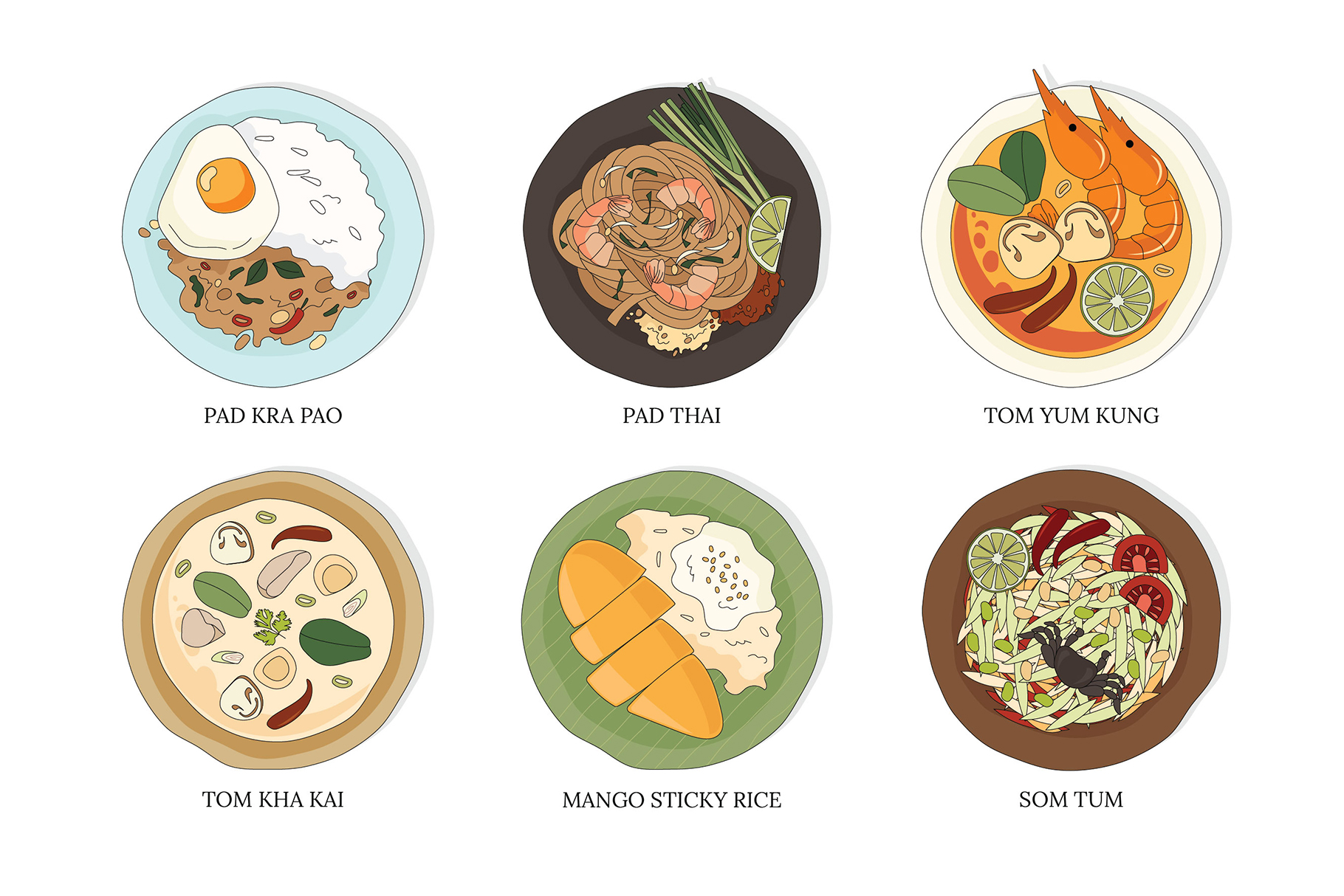Thai Food Illustrations (AI, Vector Formats)