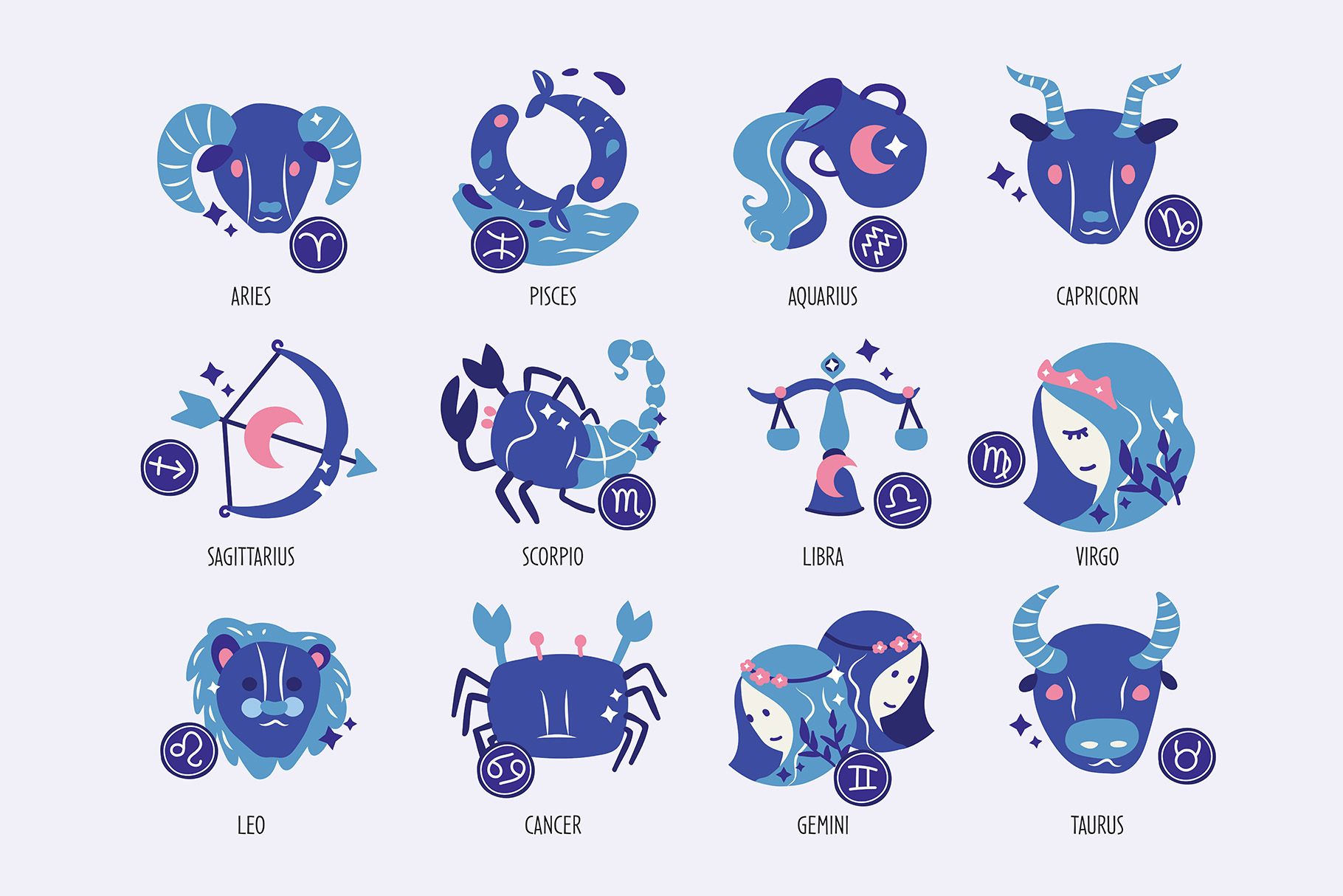Cartoon Star Astrology Illustrations (AI, Vector Formats)