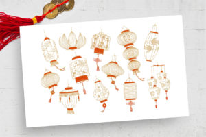Chinese Asian Lantern illustrations (PSD, AI, Vector Formats)