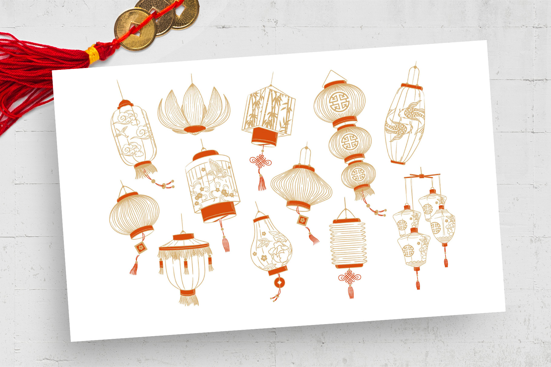 Chinese Asian Lantern illustrations (PSD, AI, Vector Formats)