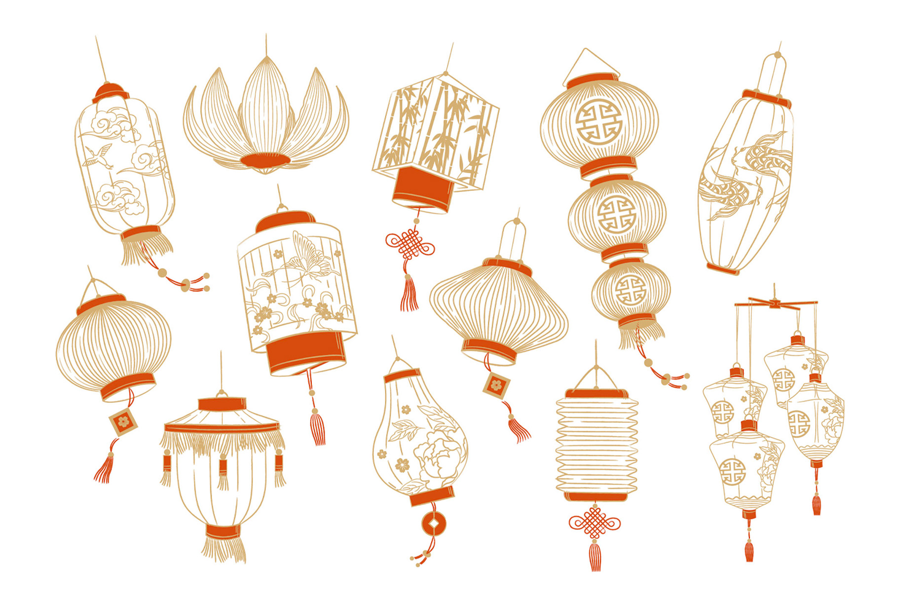 Chinese Asian Lantern illustrations (PSD, AI, Vector Formats)