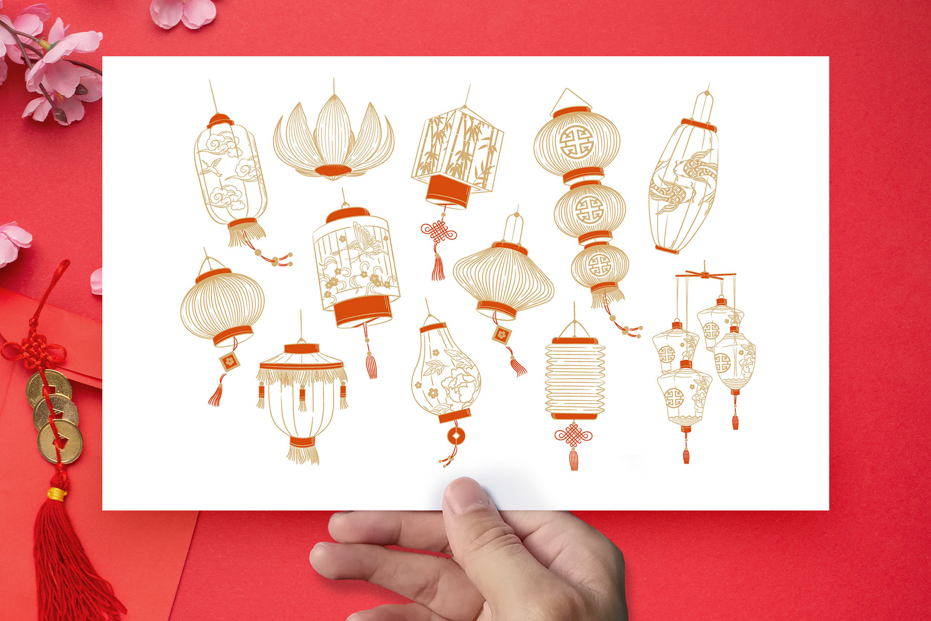 Chinese Asian Lantern illustrations (PSD, AI, Vector Formats)