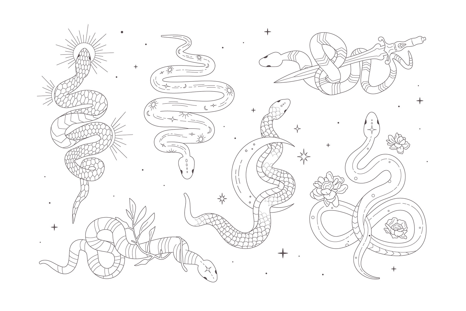 Mystical Snake Serpent Illustrations (AI, Vector Formats)