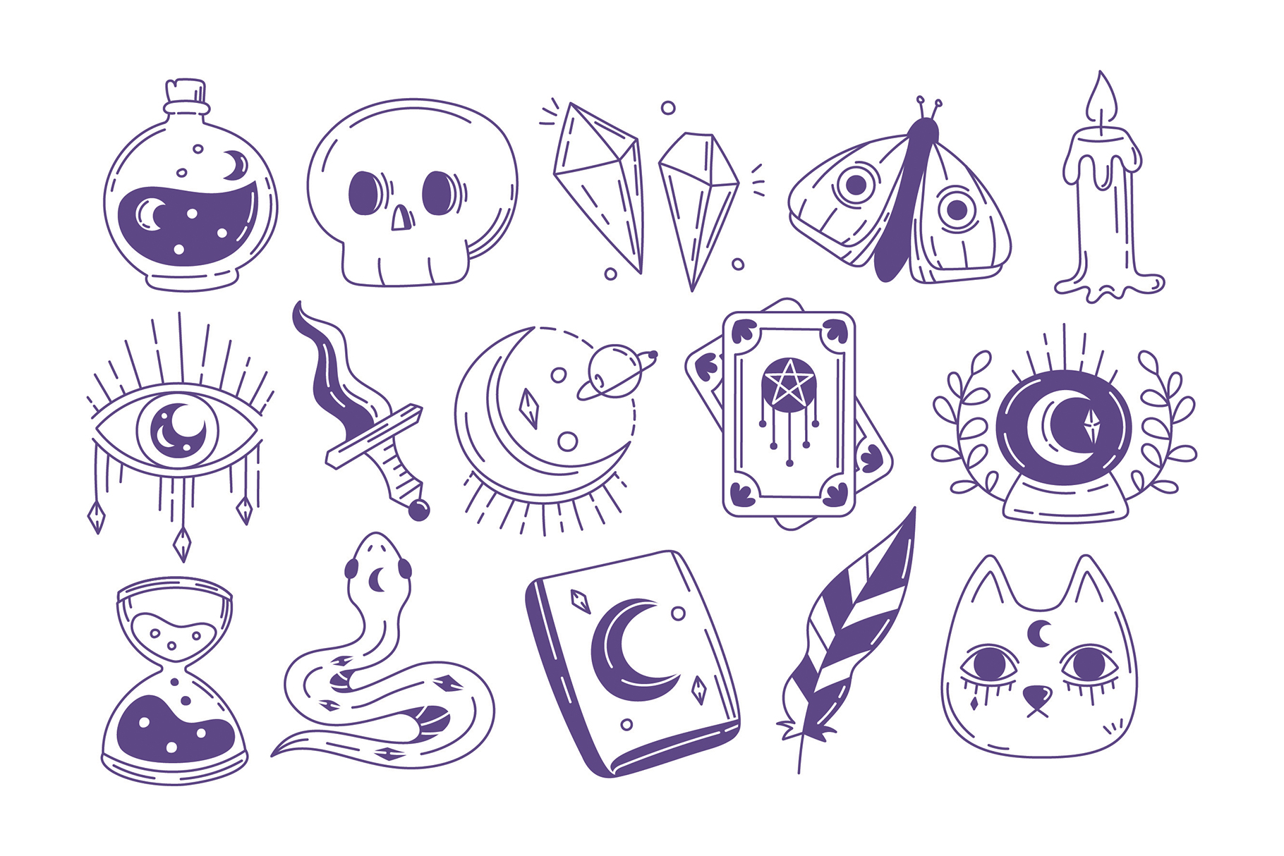 Cute Mystical Witchcraft Elements (PSD, AI, Vector Formats)
