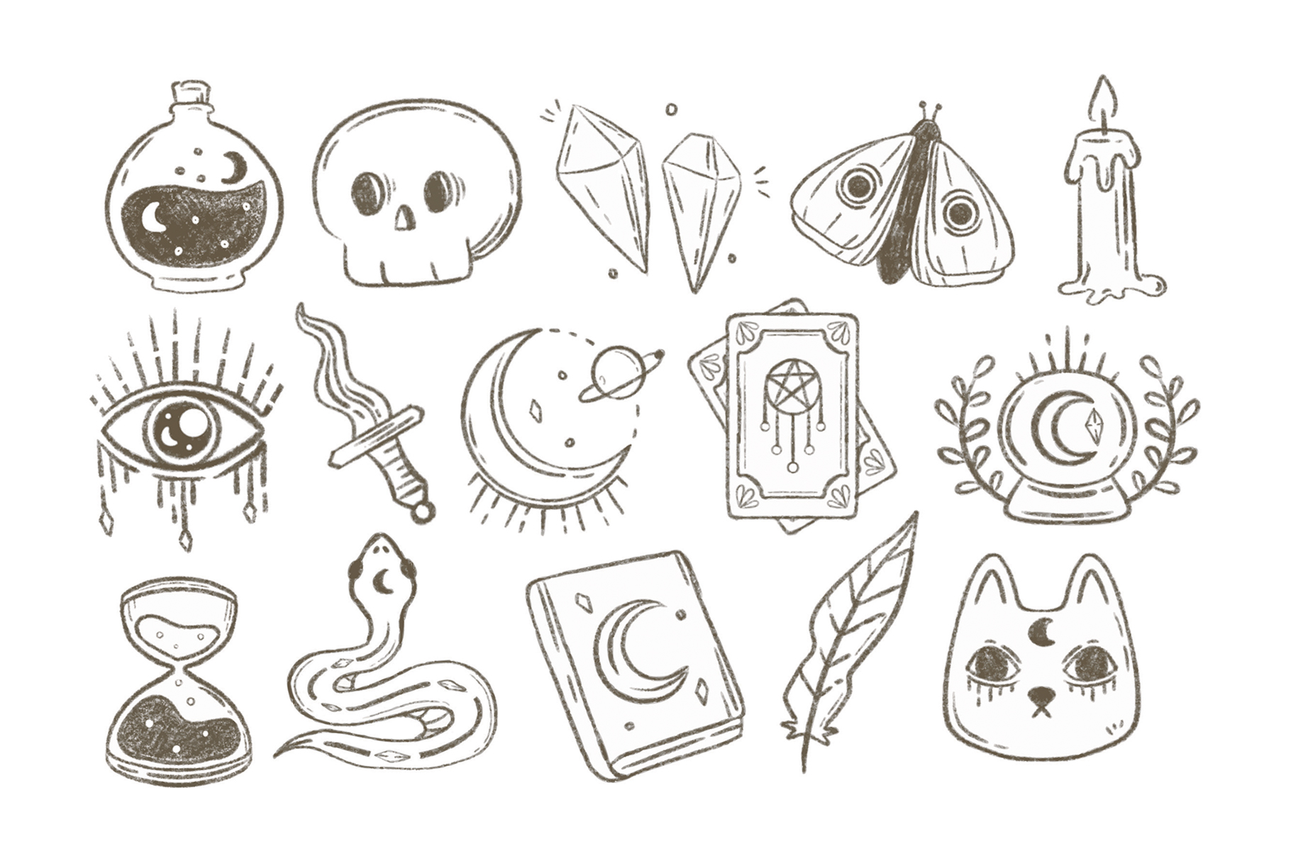 Cute Mystical Witchcraft Elements (PSD, AI, Vector Formats)