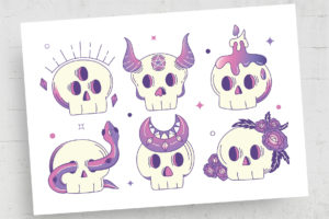 Cute Mystical Skulls (AI, Vector Formats)