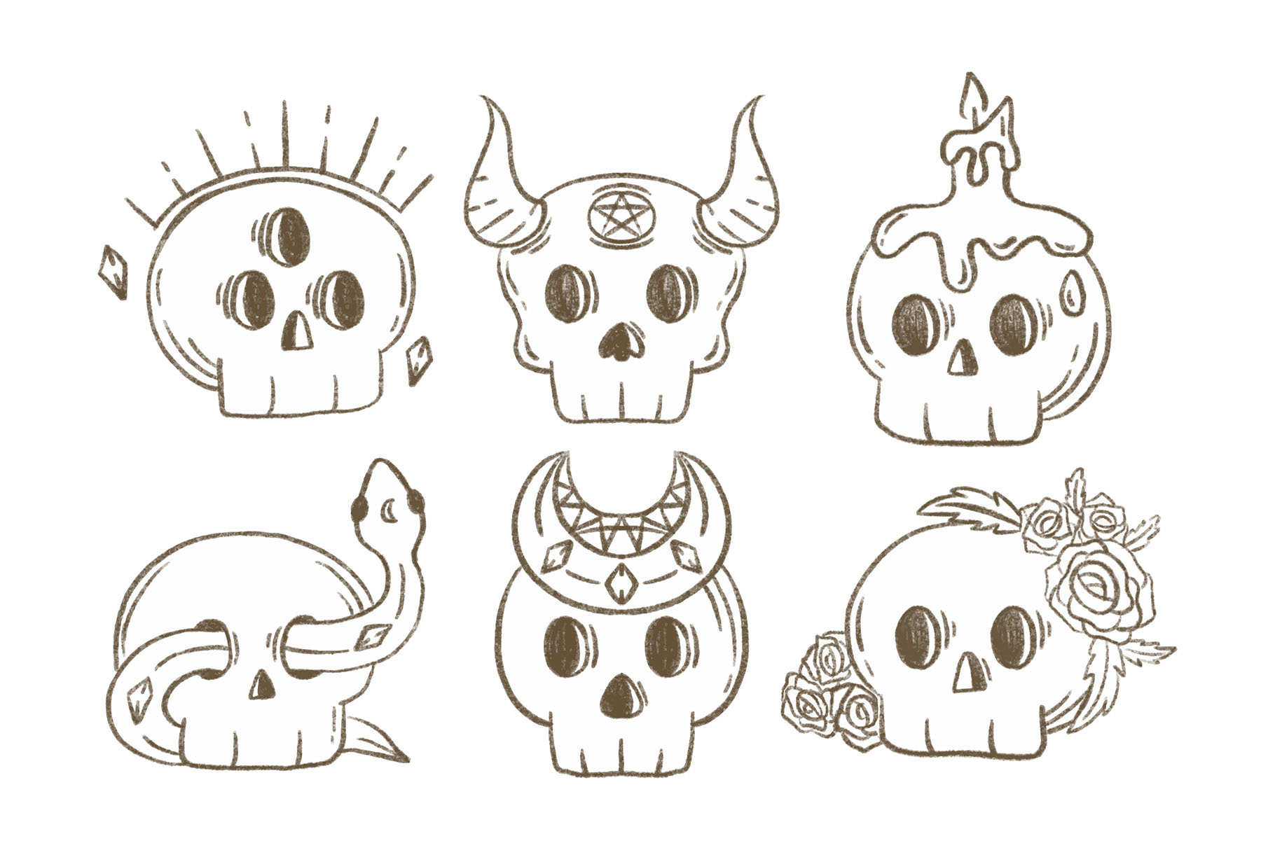 Cute Mystical Skulls (PSD, AI, Vector Formats)