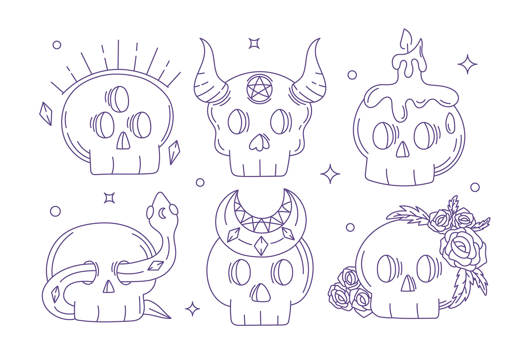 Cute Mystical Skulls (PSD, AI, Vector Formats)