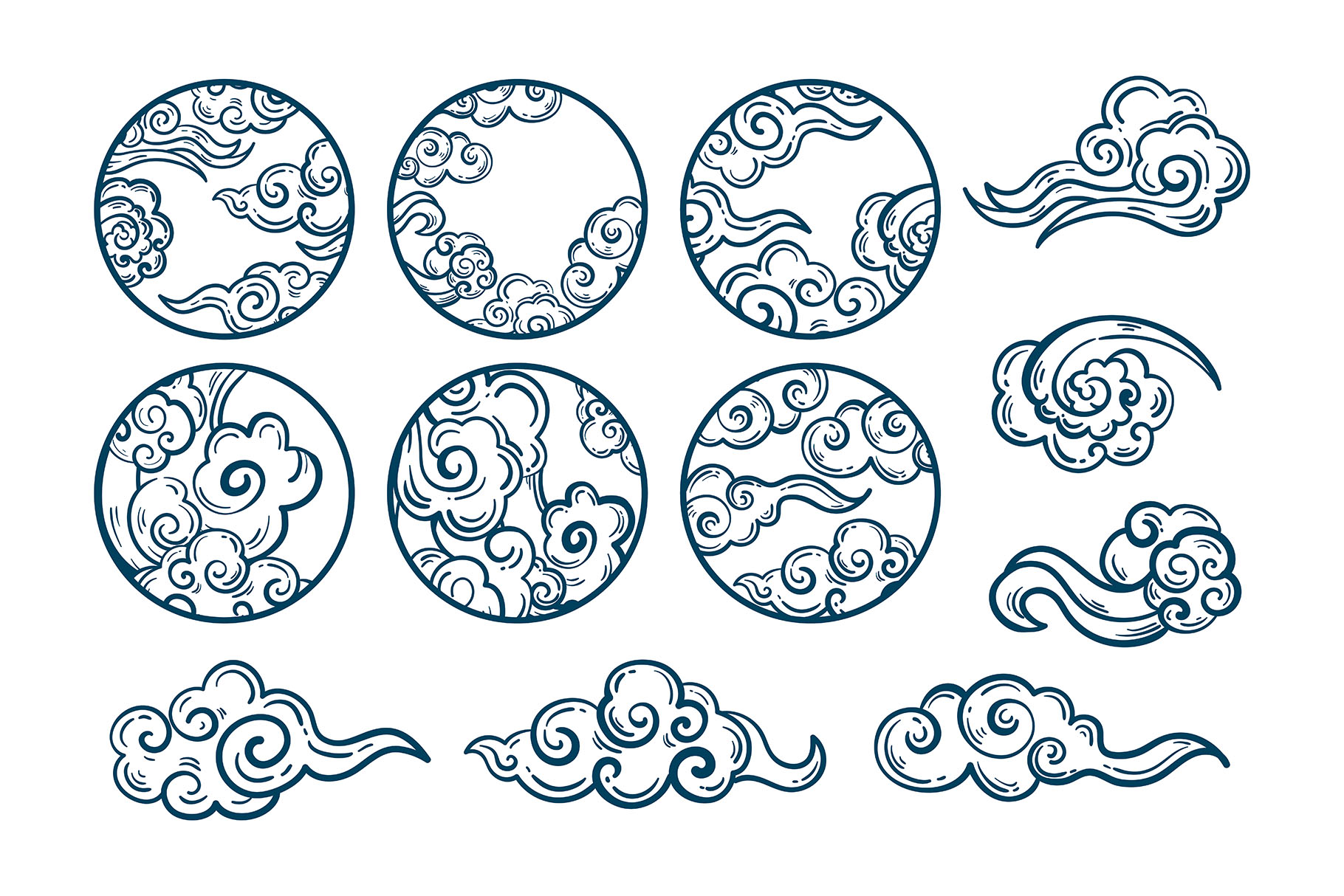 Japanese Kumo Clouds (AI, Vector Formats)