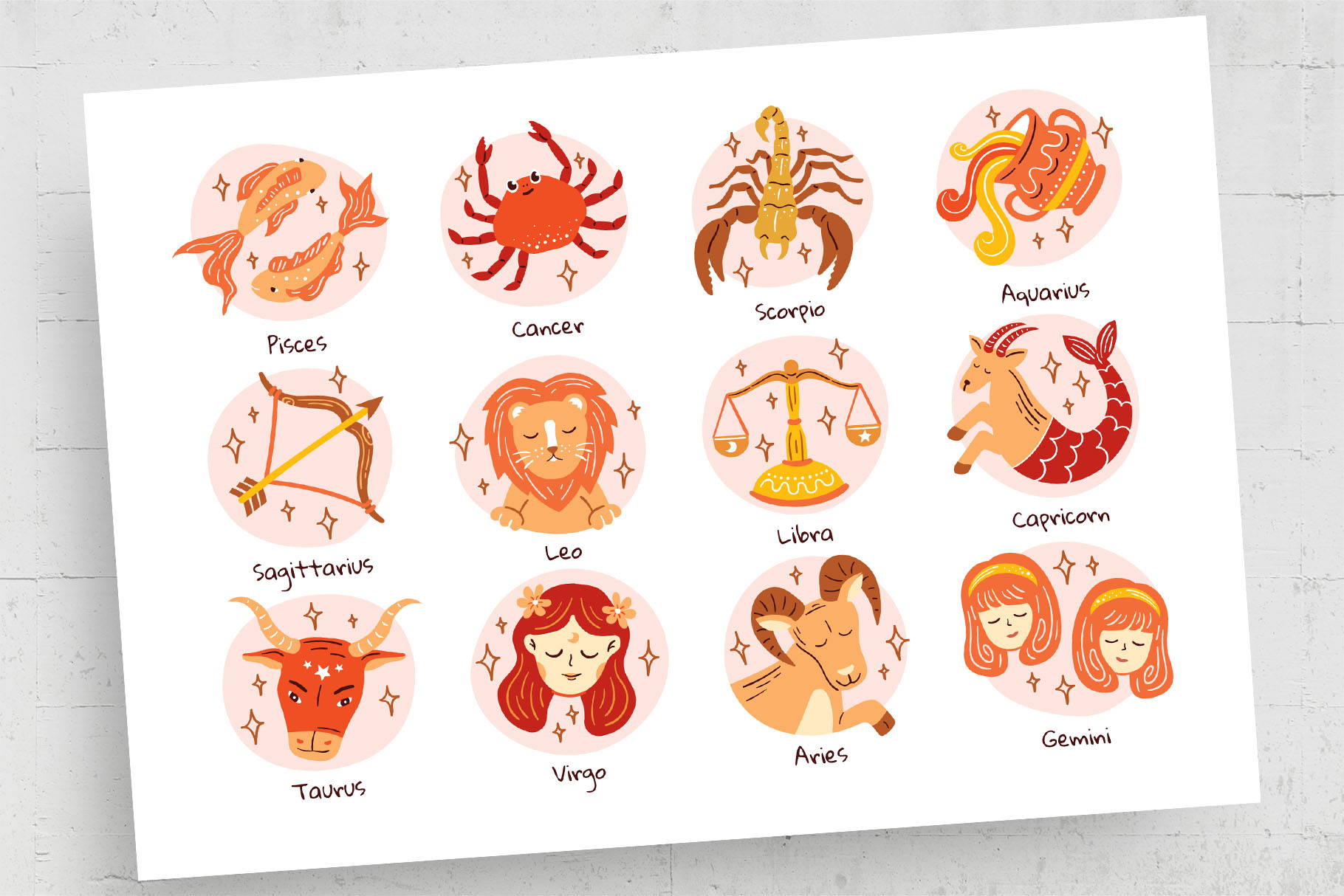 12 Zodiac Signs Illustration Set (AI, EPS Format) DesignerCandies