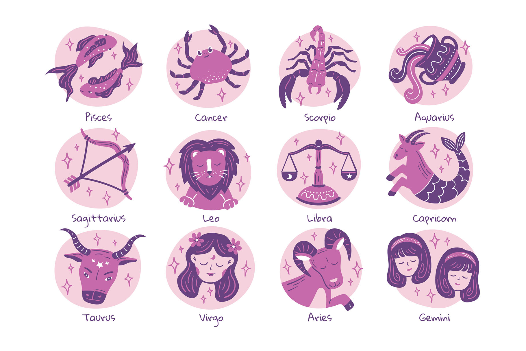 12 Zodiac Signs Illustration Set (AI, EPS Format) DesignerCandies