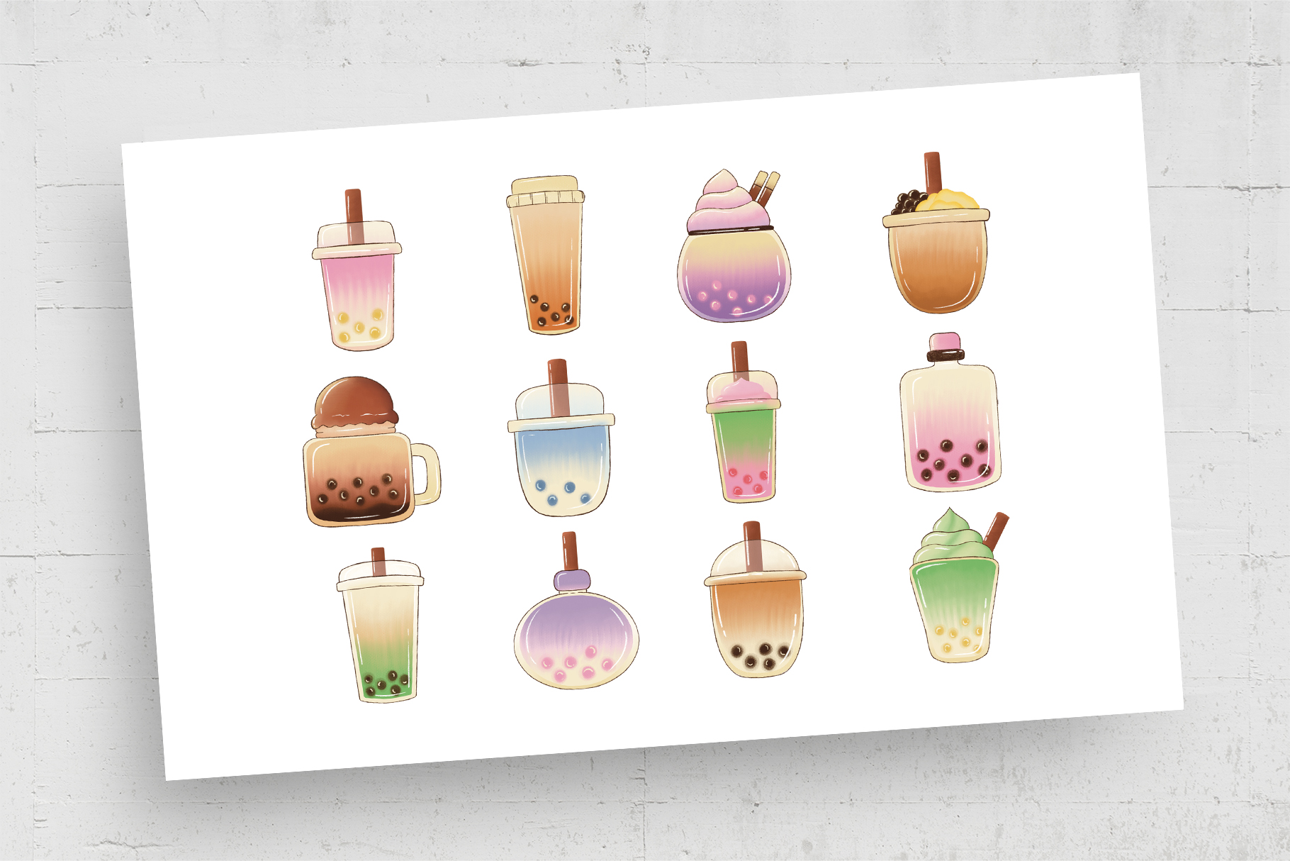 Boba Bubble Tea Clipart Icons (PSD, PNG Format) DesignerCandies