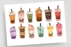 Boba Bubble Tea Flavors Illustration (AI, EPS Format) DesignerCandies